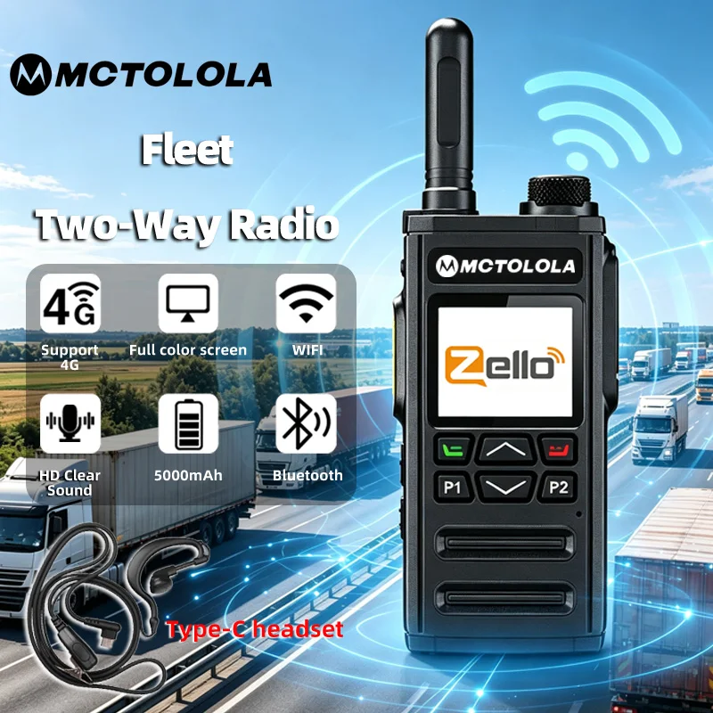 MOTOLOLA 4G Zello POC Walkie Talkie Car intercom 6000mAh WiFi Bluetooth Type-C Headset Long Range Two Way Radio Truck Logistics
