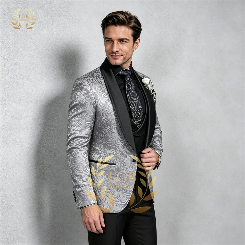 

Men's 3-Piece Velvet Jacquard Shawl Lapel Tuxedo for Custom Weddings, Parties, Formal Dinners & Cocktail Events