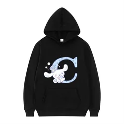 Sanrio Plus Size Fashion Cinnamoroll Women's Black Hoodie Letter Sweatshirt Dress Kawaii Anime Cartoon Casual Top