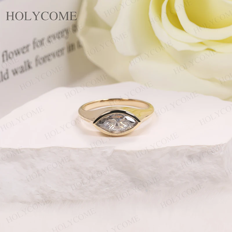 

S925 10K Кольцо Маркиза Муассанит Драгоценный Камень 6x12 мм Цвет D VVS1 Позолоченные Изящные Ювелирные Изделия Для Женщин Повседневная Одежда Подвески