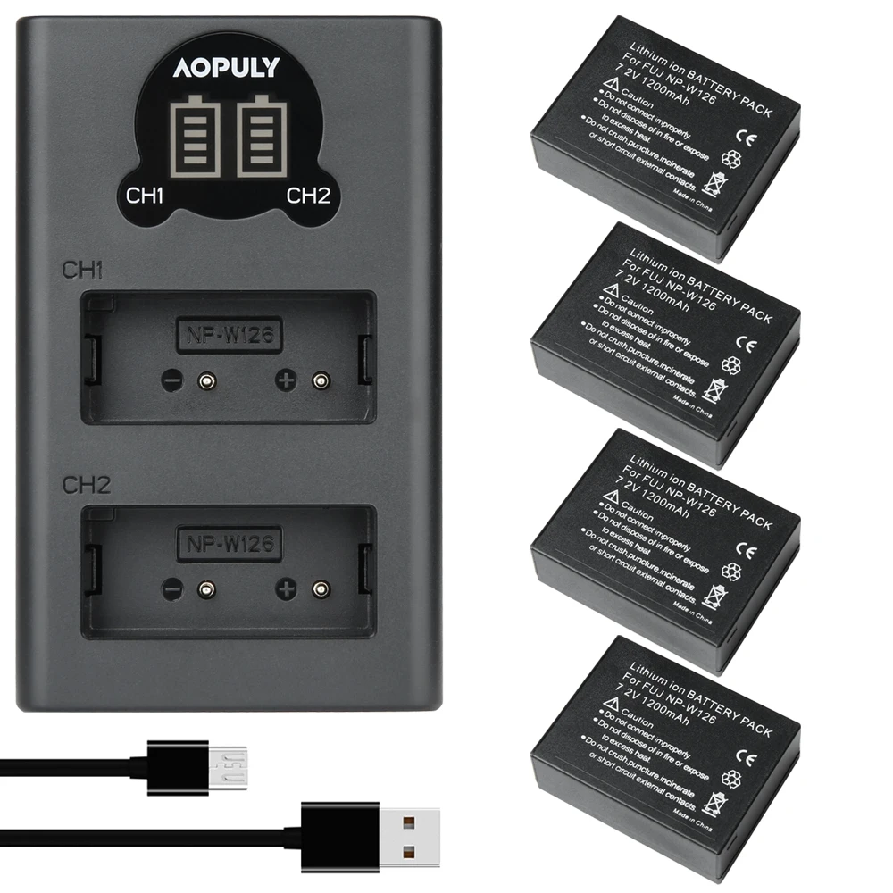 4個1200 2600mah NP-W126 np W126 NP-W126S W126Sバッテリー + ledデュアル充電器X-Pro1 XPro1 X-T1 XT1、HS30EXR HS33EXR × PRO1