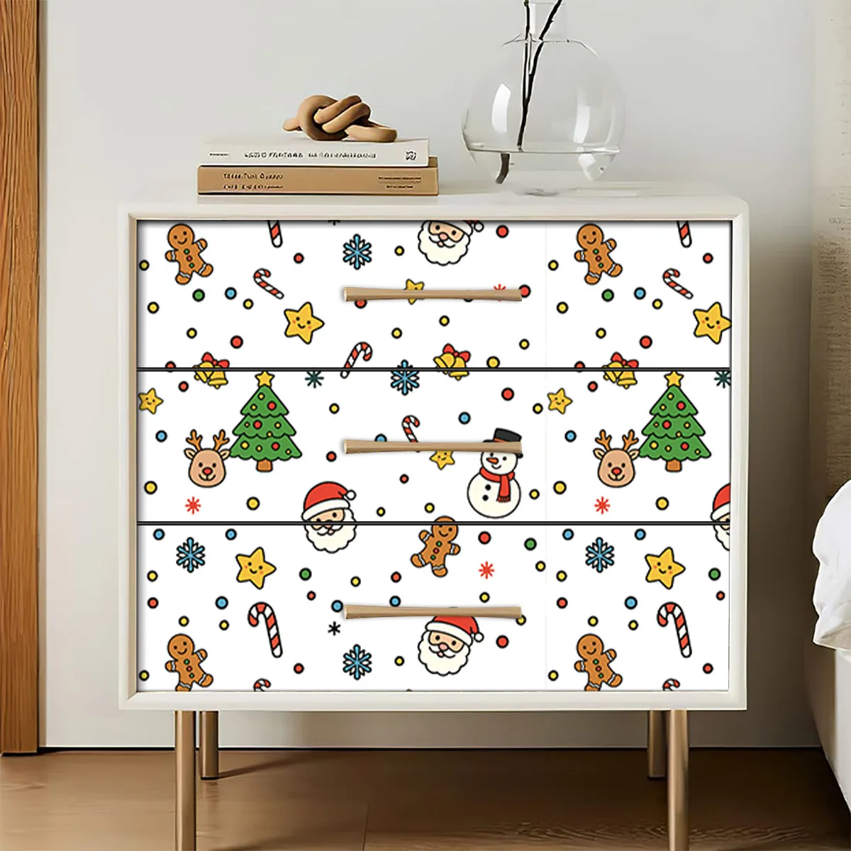 Christmas Wallpaper Peel and Stick Small Pine Tree Snowman Cabinets Bedroom Contact Paper for Winter New Year Xmas Party Decor