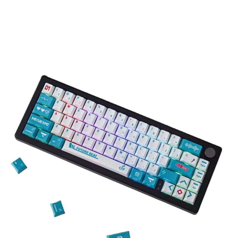 Imagem -05 - Miku Lado Transparente 130 Chave Teclado Mecânico Keycap Pbt Sublimação Térmica Azul Original Fábrica Adaptação de Altura 61 87