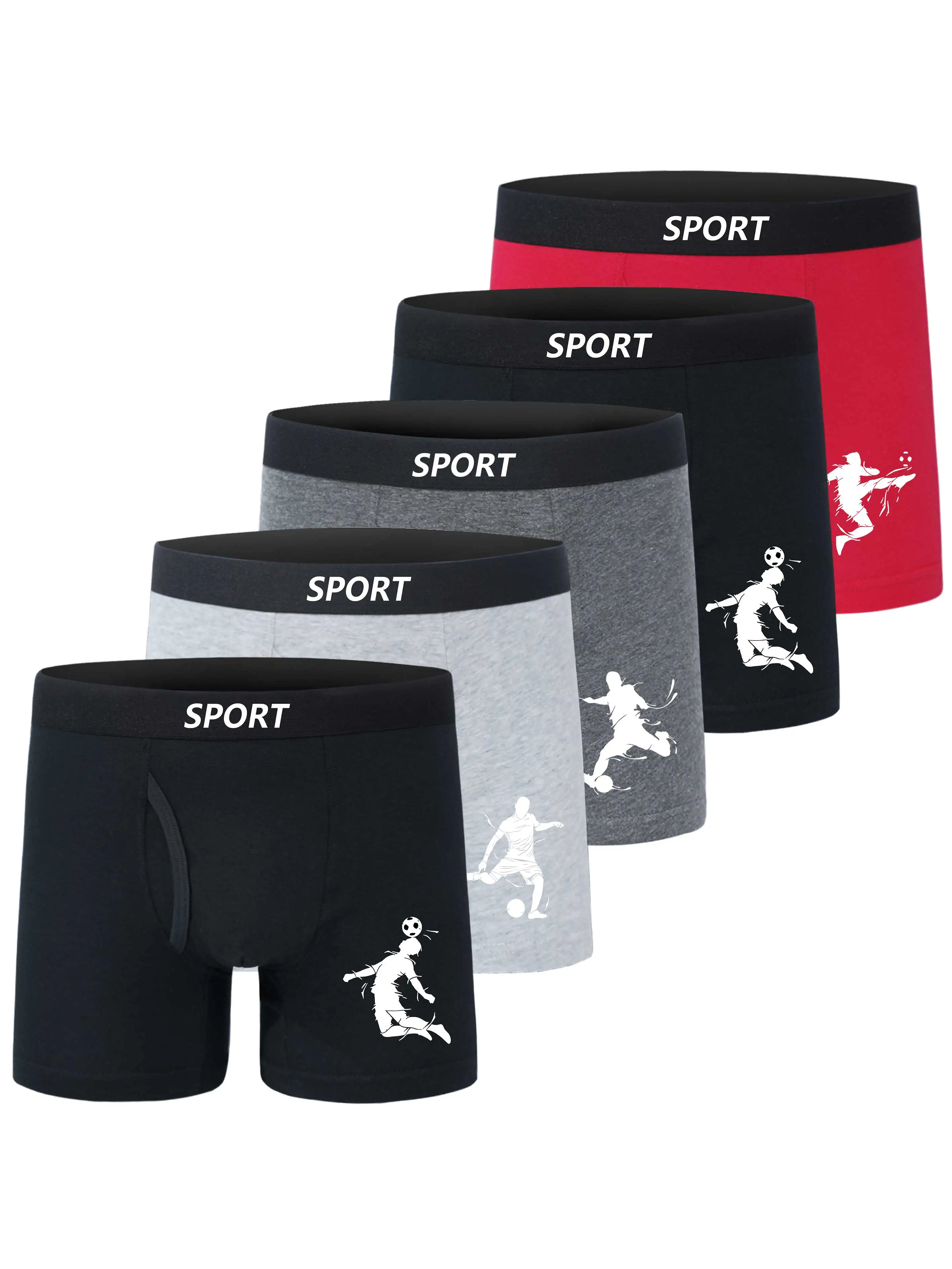 5-Pack Athlete Print Comfortable Breathable Cotton Polyester Blend (95% Cotton 5% Polyester) Assorted Colors (5 Colors) All-Seas