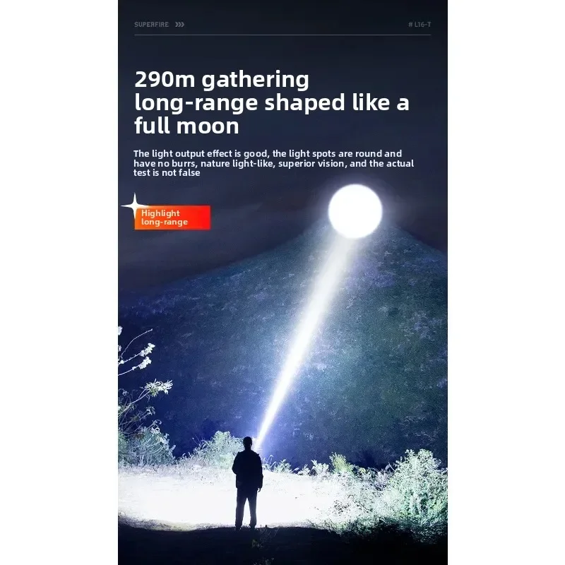 Torcia LED a lungo raggio a luce forte Torcia portatile con ricarica USB con torcia impermeabile con zoom telescopico