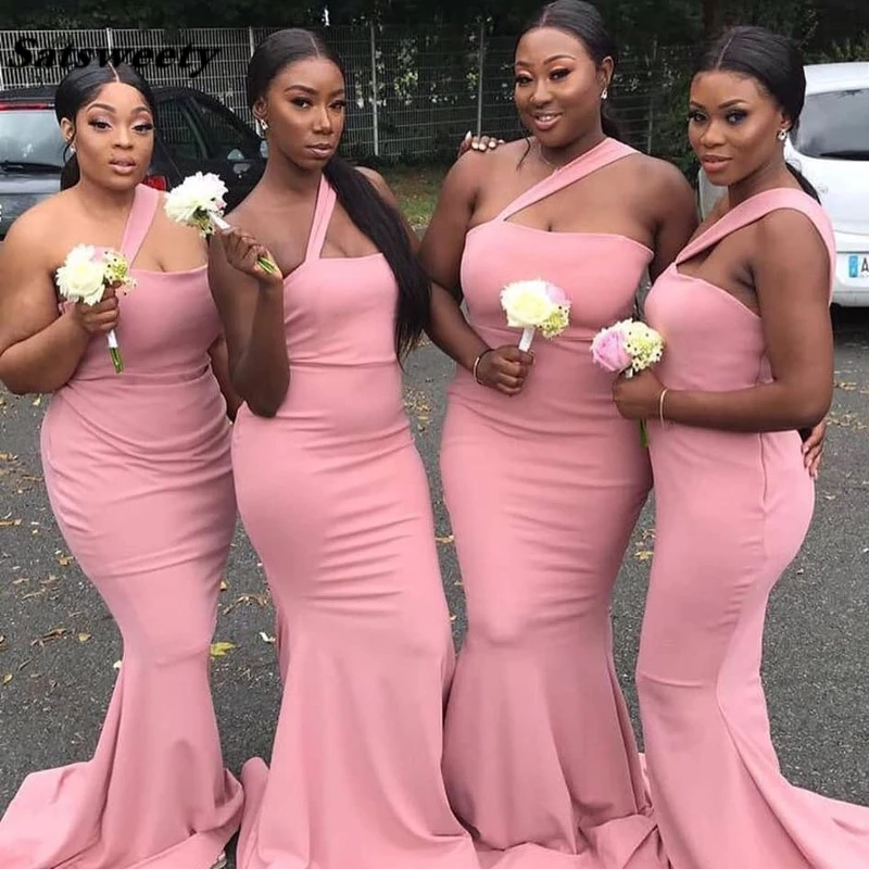 

2024 African Black Girl Bridesmaid Dresses One Shoulder Sexy Mermaid Wedding Party Dress Women Long Prom Gowns Custom Made