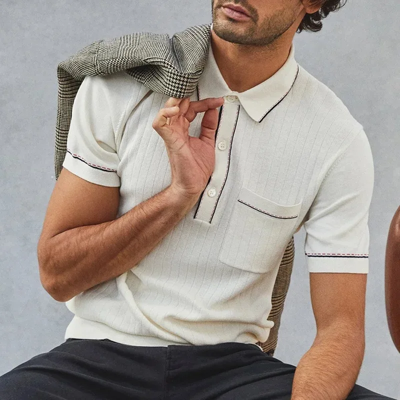 New summer knitted collared short-sleeved polo shirt, cross-border Amazon, European and American men's T-shirt