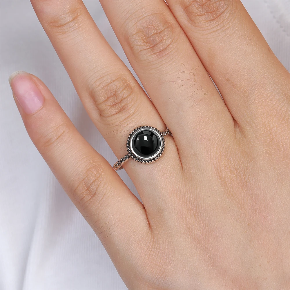 925 Sterling Silver Black Onyx Ring Minimalist Style Fine Jewelry Anniversary Engagement Party Gift Ladies Ring