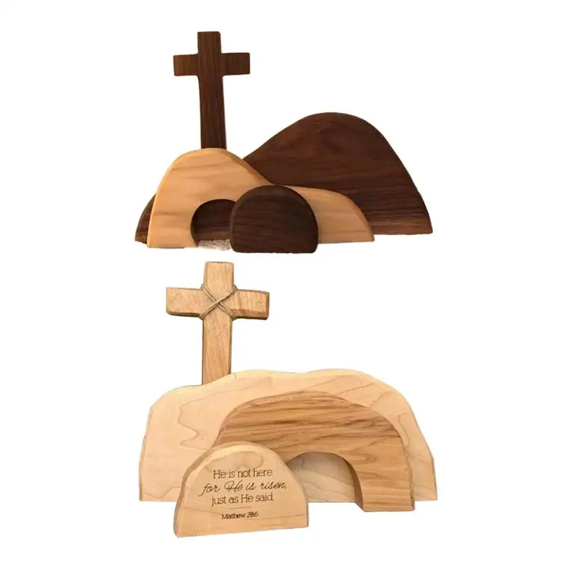 Easter Scene Wooden Decorations Empty Tomb Cross Resurrection Scene Ornaments Crafts Resurrection Home adornment for Desktop