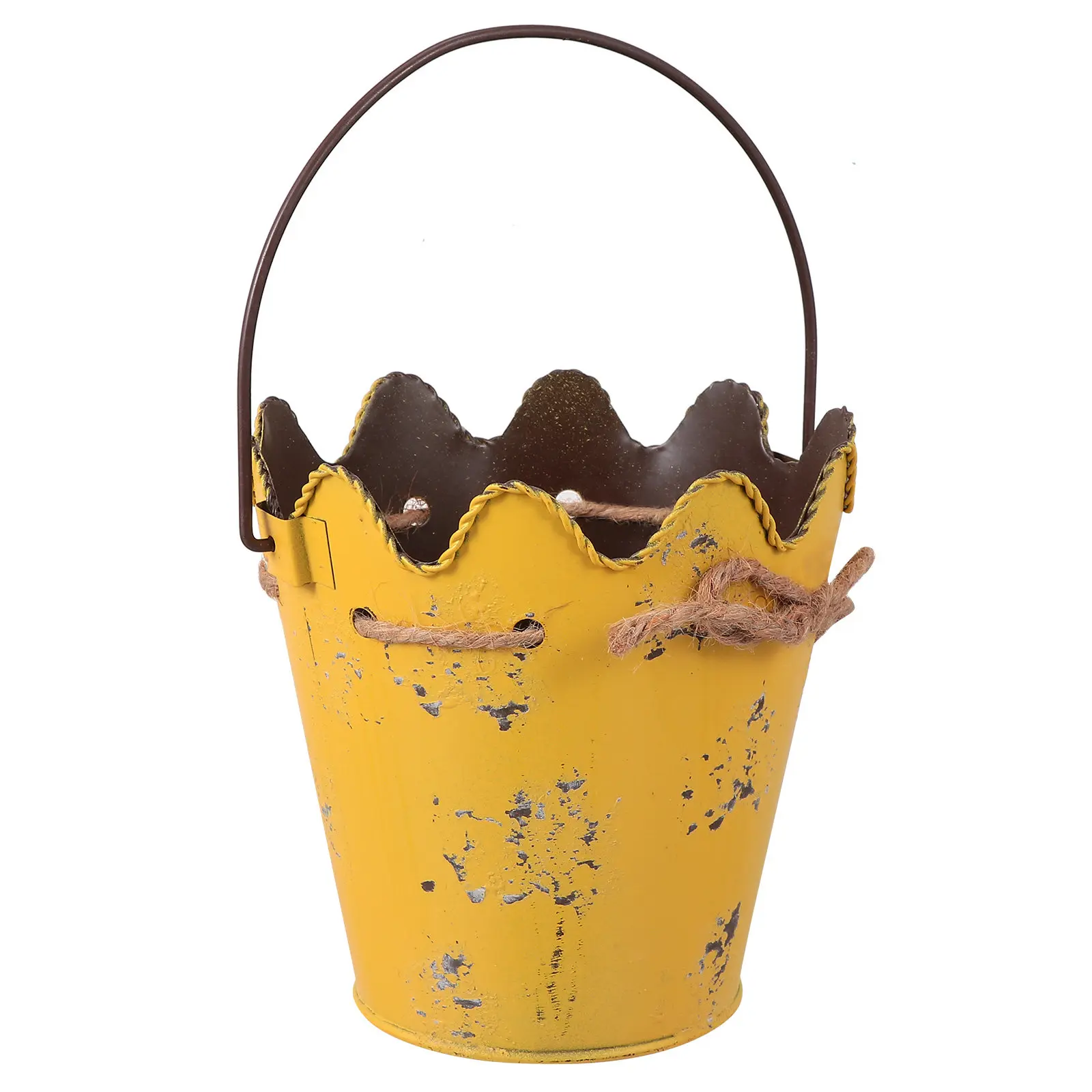 1Pcs Wavy Iron Flowerpot with Handle Rustic Desktop Decor for Succulents Dried Flowers Home Decoration Plant Bucket Retro Iron