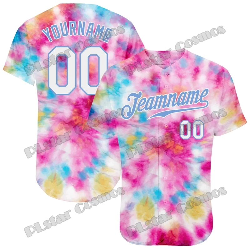 

Tie Dye White-Light Blue Colorful Watercolor Custom 3D Printed Fashion Men's Baseball Jersey Casual Hip Hop Baseball Shirt BQW07