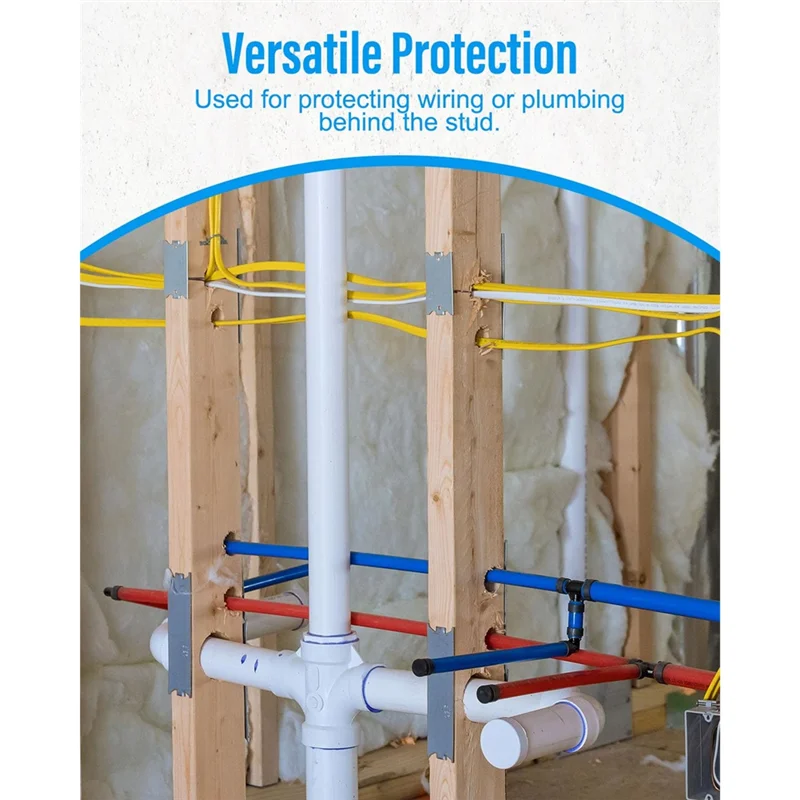 ABMS-Pack 30-Piece Nail Protection Shield For Wood Studs, 6 By 1.5 Inch Cable Wire Protector,With Pointed End For Wiring