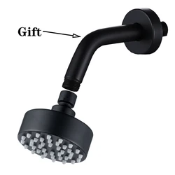 Cabeça de chuveiro em aço inoxidável para banheiro, de parede, alta pressão, sólida, pequena, fosca, preta, ajustável, banho, spray superior