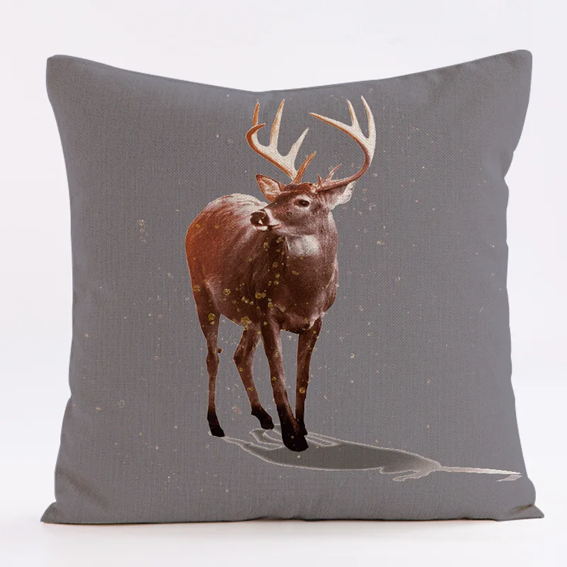 Black and white elk pattern throw pillow cover with short plush print living room sofa decoration cushion cover pillow covers - view 2