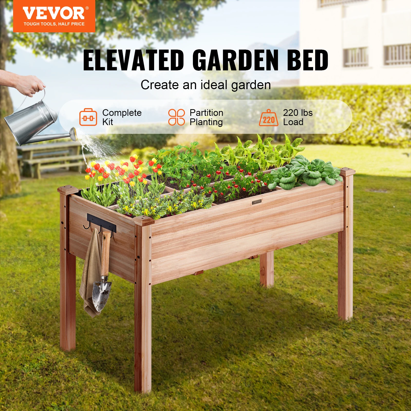 VEVOR Raised Garden Bed 3.9x1.9x2.5ft Garden Wooden Planter Box Elevated Outdoor Planting Boxes for Growing Flowers/Vegetables