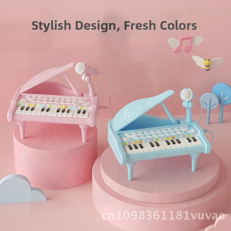 BAOLI Kleines Klavierspielzeug für Kinder mit Mikrofon, Rosa/Blau/Schwarz/Weiß, Früherziehung, Musikinstrument für Babys, Mädchen, Geschenk