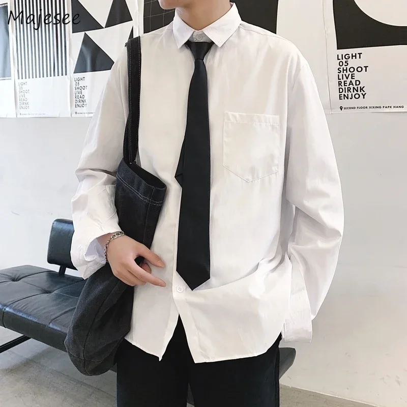 

Men Shirts Long Sleeve Turn-down Collar White Large Size 5XL Korean Style School Students Mens Preppy-style Trendy Casual Formal