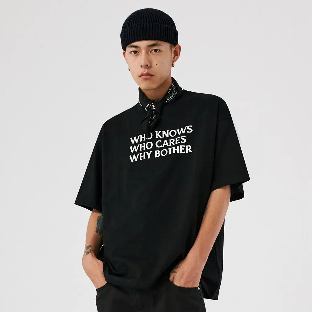 Korean style 2024 summer new black and white printed short-sleeved male couple style national fashion brand round neck niche top