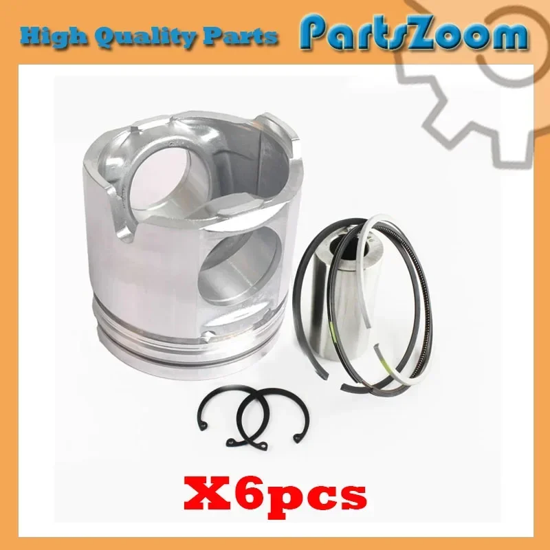 

New 6 Sets STD Piston Kit With Ring 3044448 Fit For Cummins L10 LT10 Engine 125MM