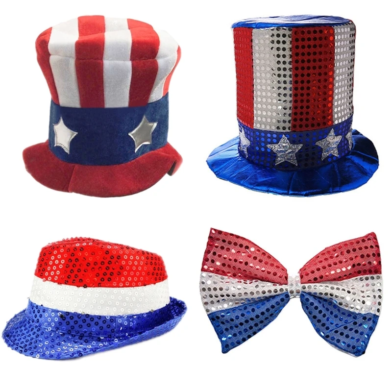 Hatday American Flag Patriotic Julycostume US Independence 4Th Party Hats Sam Headwear Supplies Accessories Bowtie