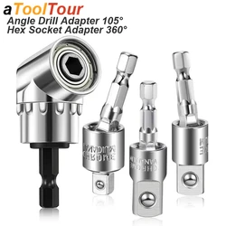 Angle Drill Chuck 105 Degree Attachment Hex Socket Adapter Extension Set Power Tool Driver Rotatable Screwdriver Bit Holder Nut