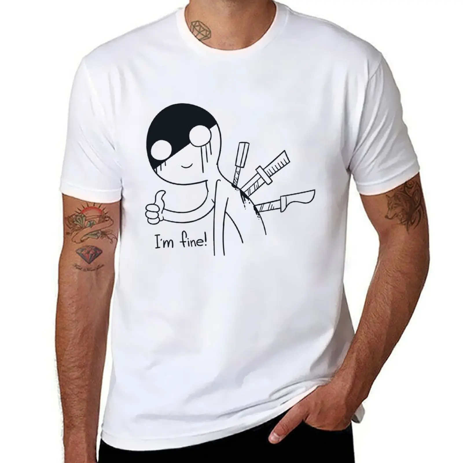 

I'm fine Funny Depression Backstab T-Shirt man t shirts cotton man t shirt cotton T-Shirt