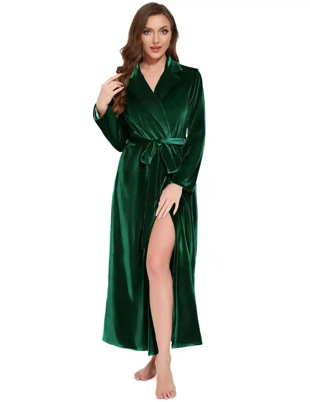 

New Women's Long Bathrobe Plush Velvet Warm Robe with Belt Winter Plush Nightgown Customizable
