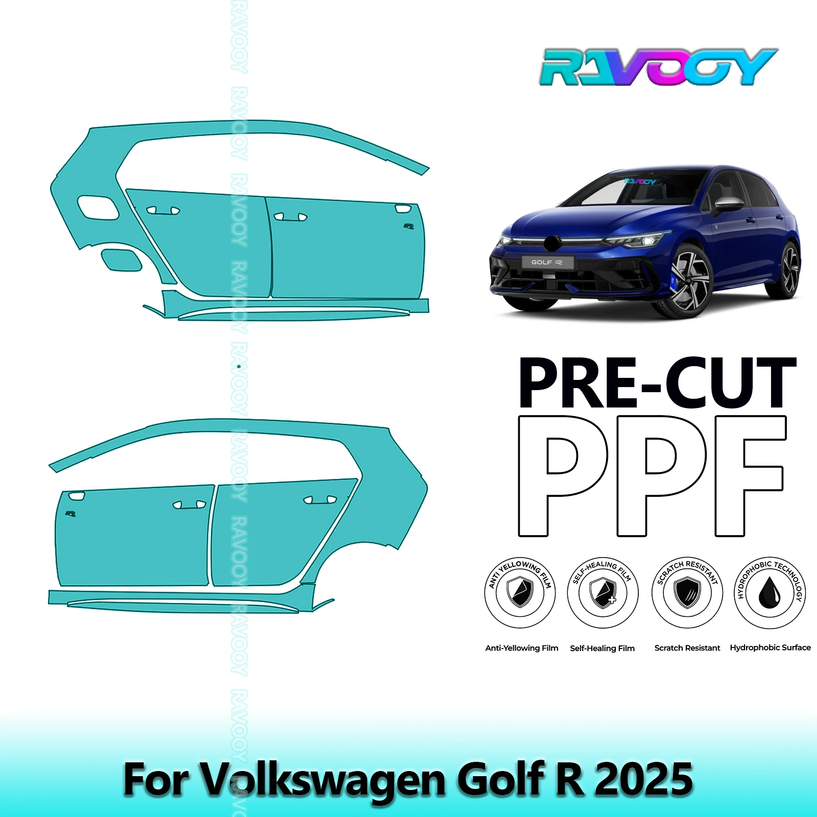 

For Volkswagen Golf R 2025 8.5mil Clear Matte Pre-Cut PPF Door & A/B Pillar Kit TPU Paint Protection Film Set