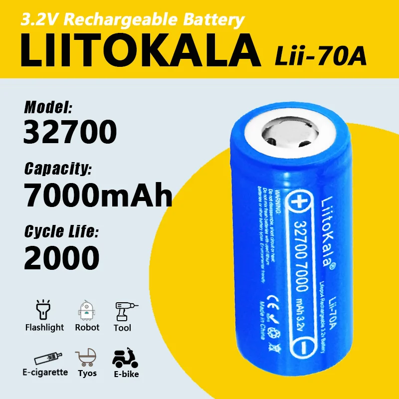 1-30pcs LiitoKala Lii-70A 3.2v 32700 7000mAh lifepo4 rechargeable battery cell 5C discharge battery for Backup Power flashlight