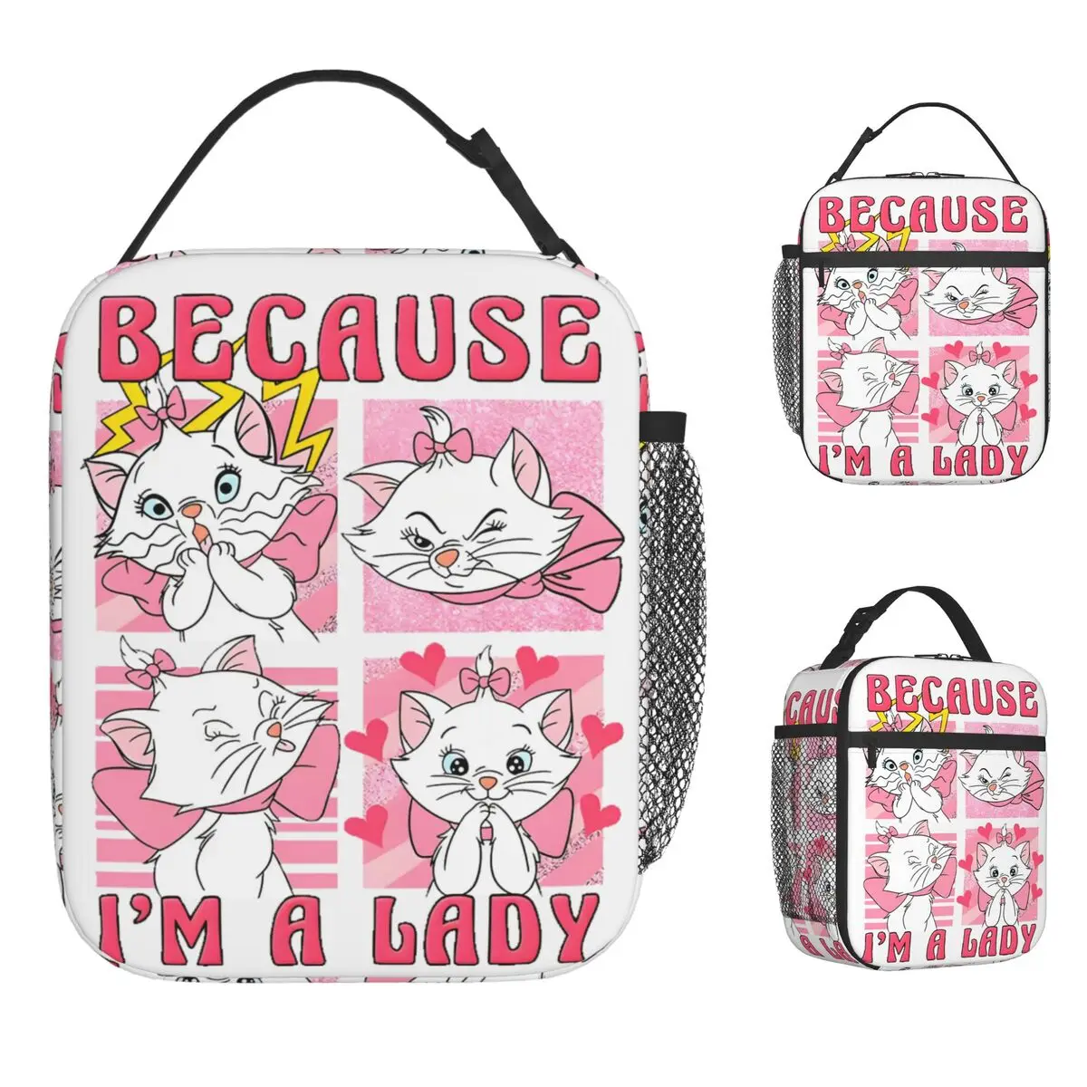 

Marie Cat Insulated Lunch Bag Large Because I'm a Lady Meal Container Cooler Bag Lunch Box Tote Work Outdoor Girl Boy