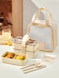 WORTHBUY Bento Box per microonde con stoviglie contenitore per il pranzo portatile a doppio strato contenitori per alimenti divisi a prova di perdite per studenti adulti