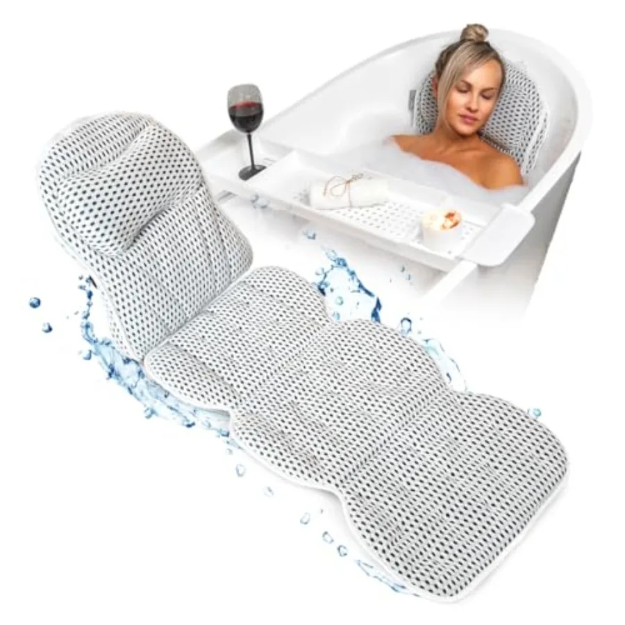 

Full Body Bath Pillow for Tub with Free Bath Tray and Wash Bag 2-in-1 Design 5D Air Mesh Detachable Headrest Non-Slip Suction C