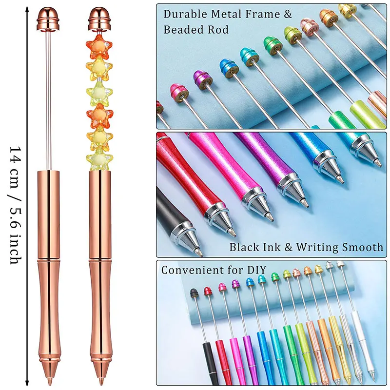 Imagem -05 - Metal Beadable Canetas para Faça Você Mesmo Ppl Contas Canetas Esferográfica Caneta Esferográfica Tinta Preta Rollerball Caneta para Crianças Estudantes Apresenta 54 Peças