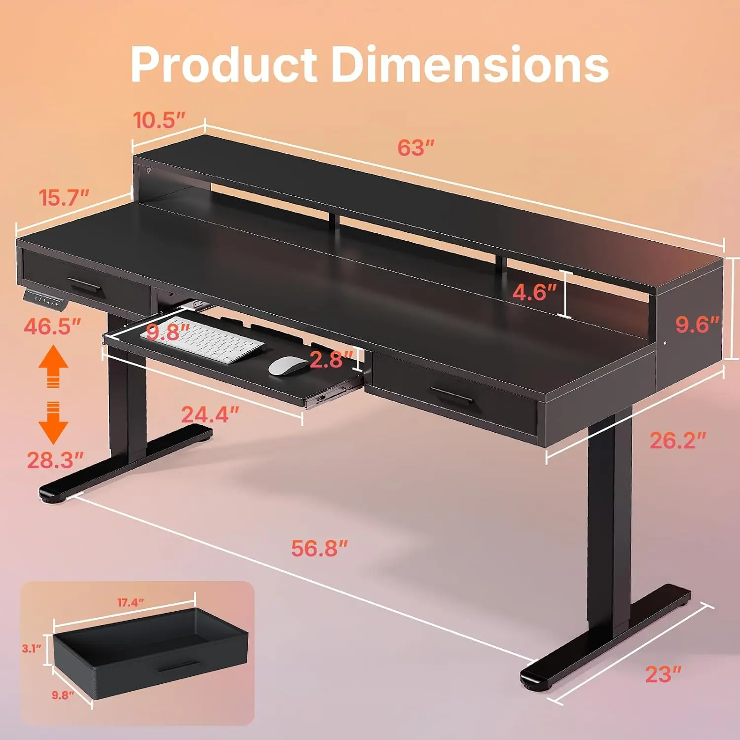 Electric Standing Desk 63x26 With Two Drawers Large Keyboard Tray C Clamp Compatible Adjustable Computer Desk Height Presets Bla