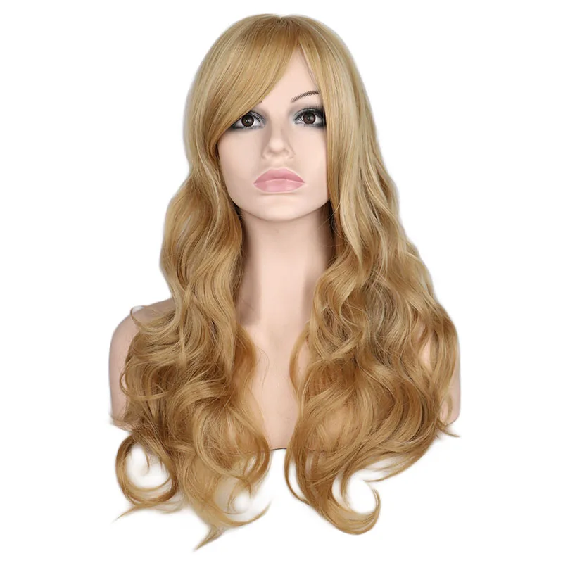 

Women Long Curly Wavy Heat Resistant Mixed Blonde Highlights Wig Synthetic Full Hair Wig for Women Blonde with Highlights