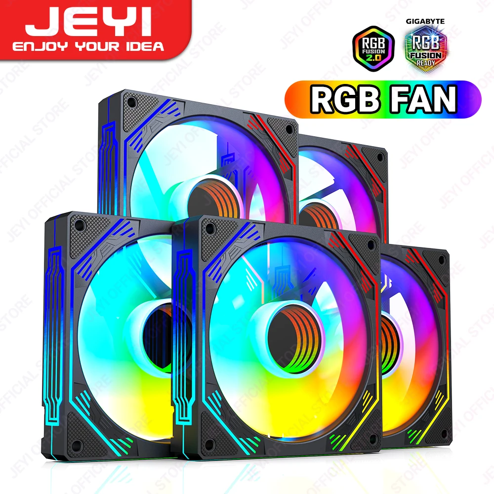 

JEYI RGB Охлаждающие вентиляторы 120 мм, компьютер, высокопроизводительный Комплект вентиляторов, 6 контактов, кулер ПК, бесшумный радиатор с контроллером ARGB