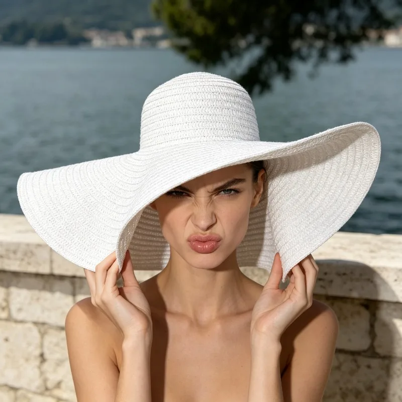 Womens Extra Wide Brim Straw Hat, Oversized Sun Hat for Beach & Summer, Woven Floppy Sun Visor for Seaside Outdoor Activities