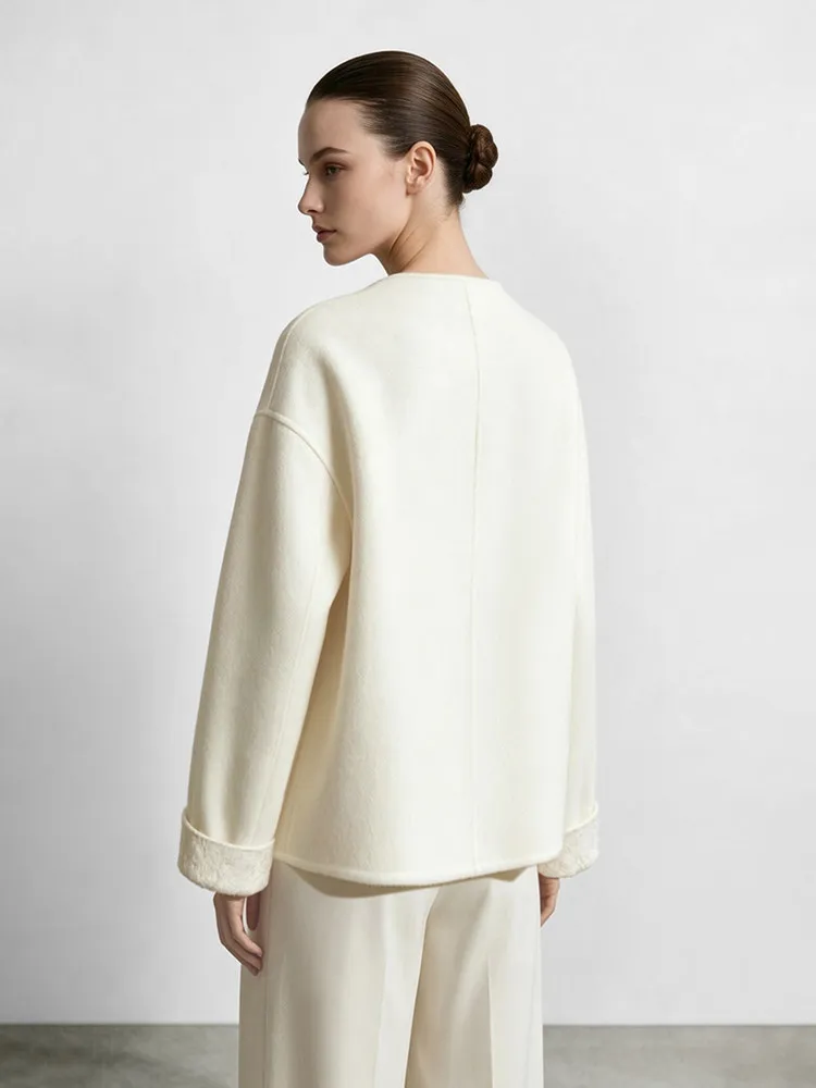 Amii 100% Wool Women's Coat 2026 Winter New Chinese Style Double-Faced Wool Women's Woolen Coat Jacquard Loose Tops 12644022