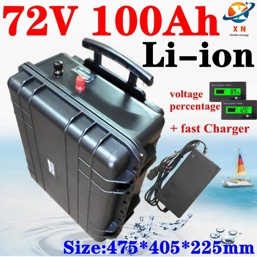 

waterproof 72v 100Ah lithium ion battery li ion with BMS wheel trolley case for 7200W bike tricycle Forklift EV +10A charger