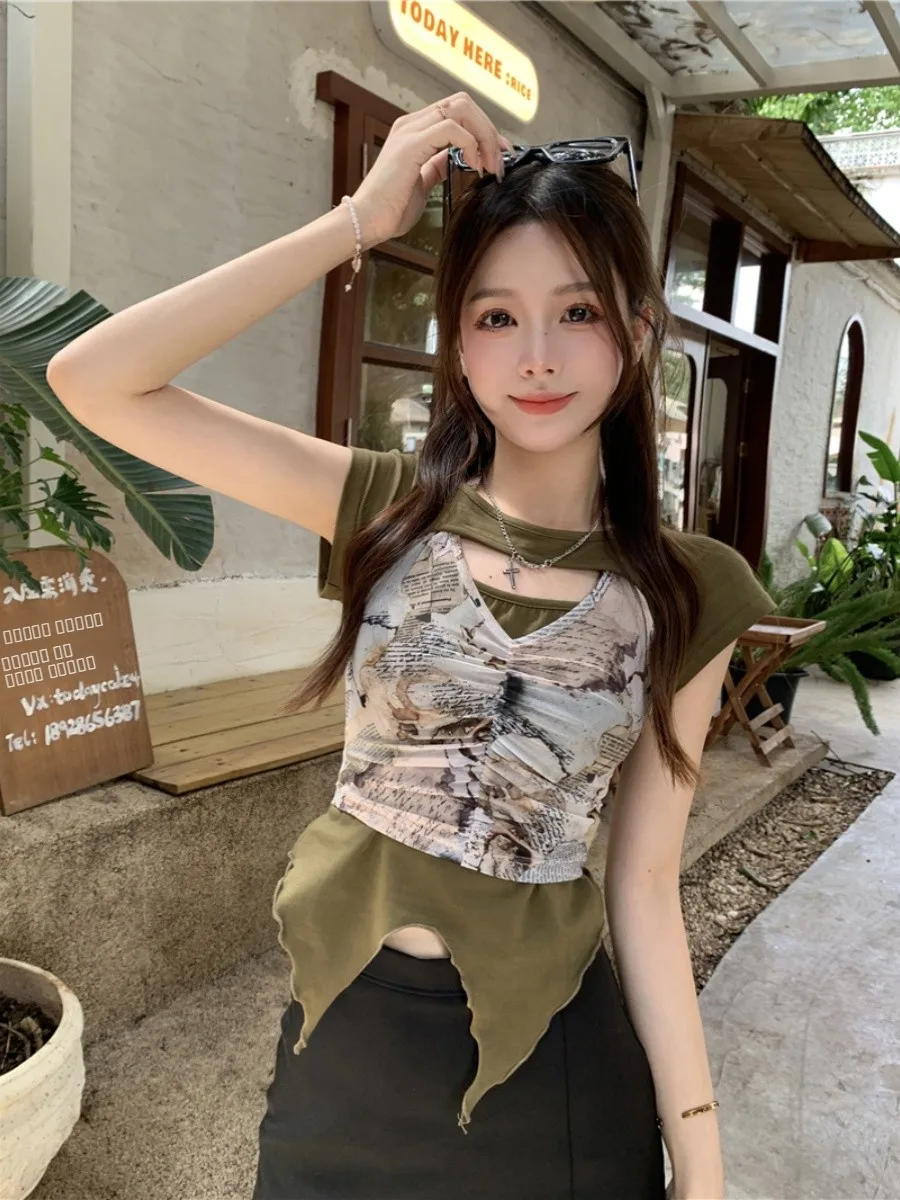 

Summer 2024 New Hem Hollow out Two-Piece Set ort Sve Women's Top Pure Desire Faion Ensemble