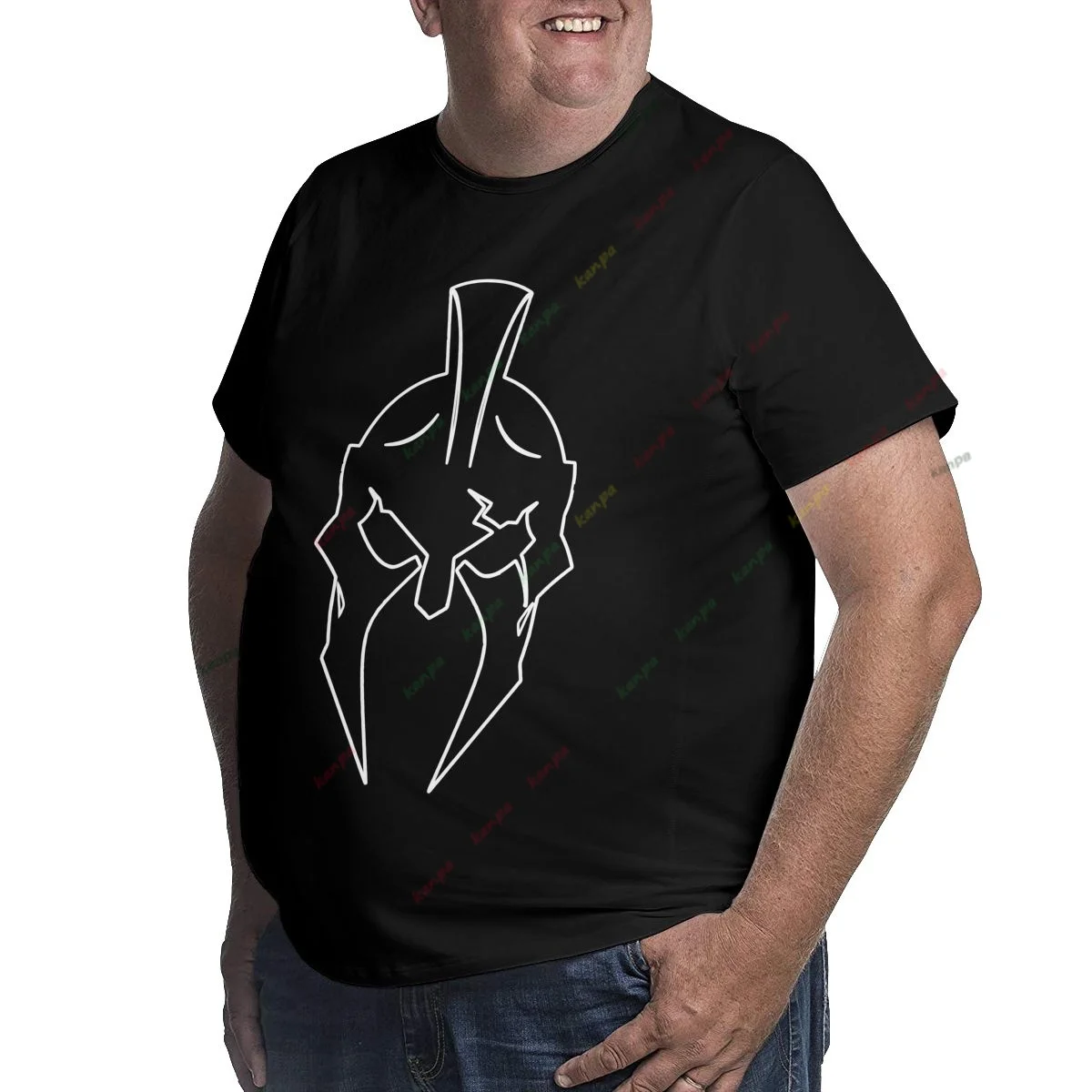 Men's Big Size 100% Cotton T-Shirt Plus Size Loose Breathable Casual Top Knight Helmet War 6xl Black 5xl 4xl
