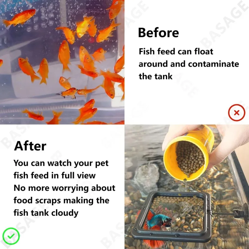 Aquarium Feeding Ring Fish Tank Station Floating Food Tray Feeder Square Circle Accessory Fish Foods Feeder Suction Cup Black image 5