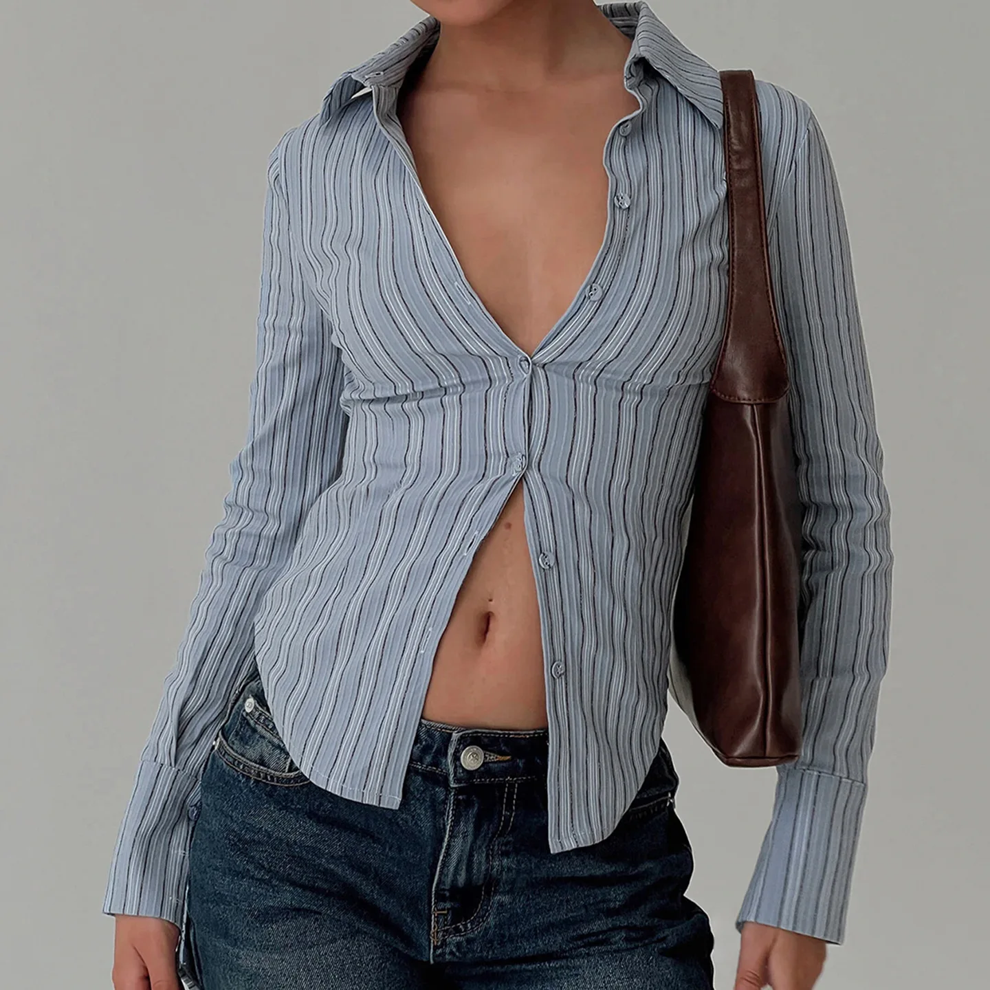 

Zeyla женская полосатая рабочая рубашка, облегающая повседневная блузка, новинка лета 2024, элегантная офисная рубашка с галстуком на талии, топы в европейском стиле