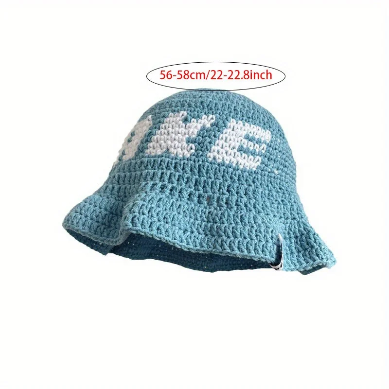 Knitted Letter Jacquard Handmade Crochet Bucket Hat Women Men Woolen Fisherman Hat Casual Street Hollow Out Breathable Hat