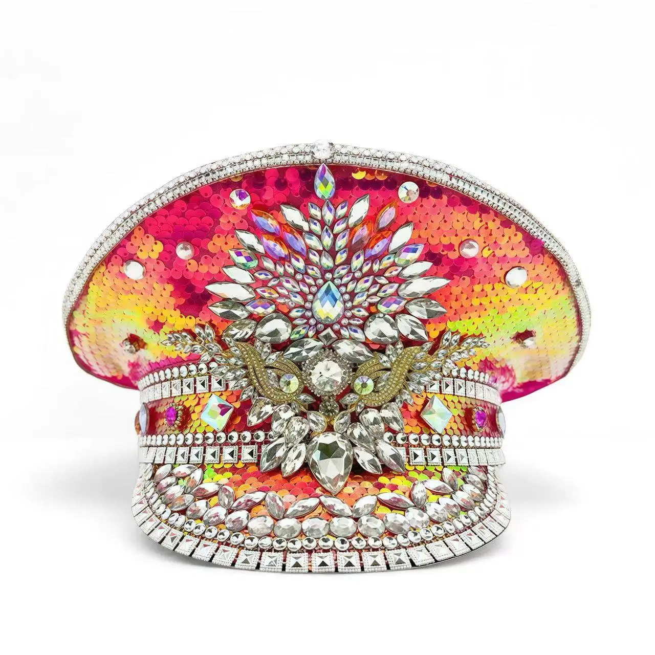 HongLuan Red Luxury Steampunk Captain Hat Rhinestone for Woman - Burning Man Festival Military Assessories ＆ Cap for Man