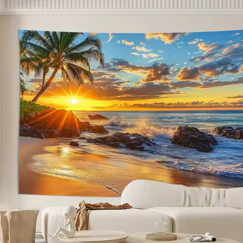 Polyester Sunset Beach Scene Tapestry - Perfect Wall Hanging for Living Room, Bedroom &amp; Office Decor | Gift Idea
