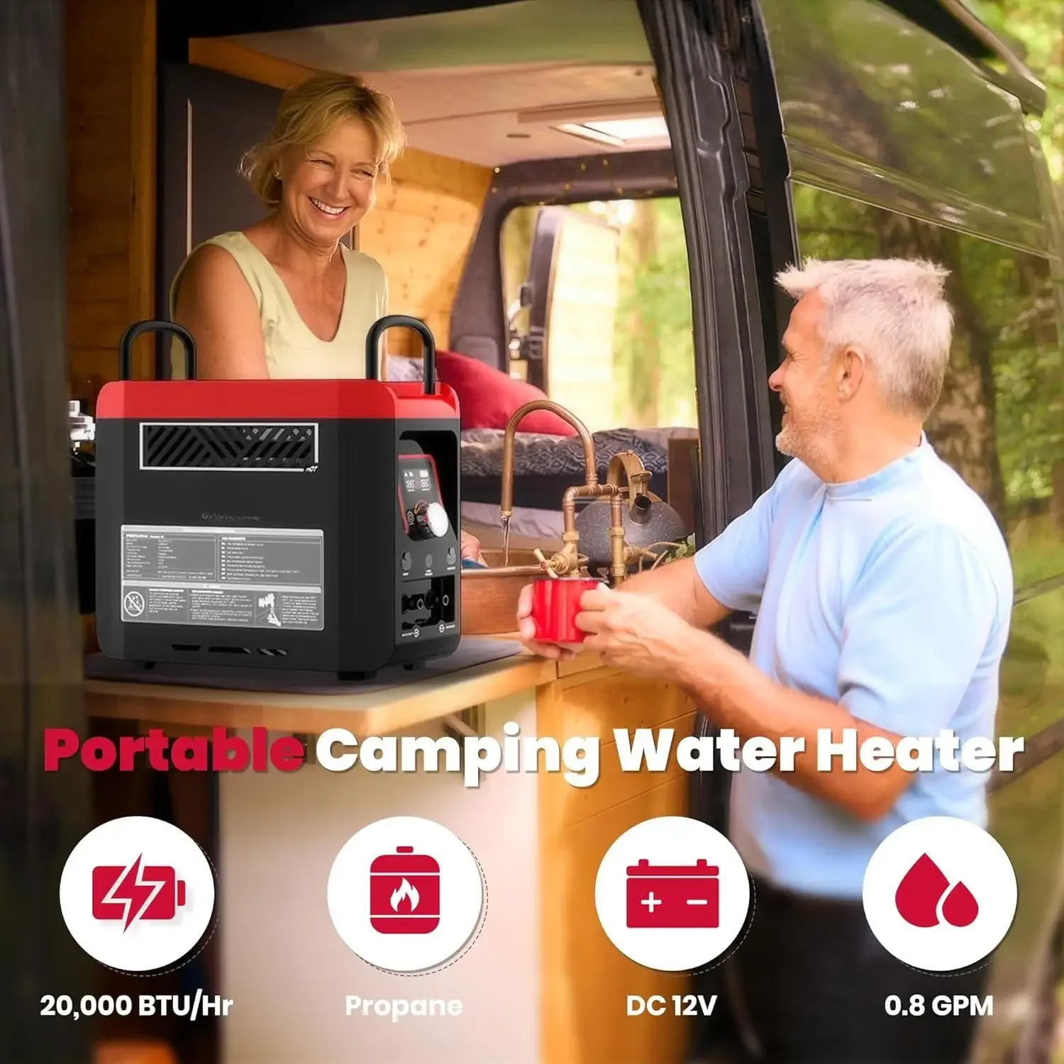 Портативный водонагреватель на пропане 1 фунт с насосом |   Аккумуляторная батарея 4000 мАч |   Время душа MAX 100 минут |   Открытый пропановый кемпинг