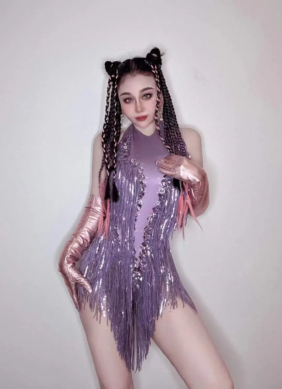 

Sparkly Sexy Performance Queen Bodysuits Rhinestones Women Nightclub Outfit With Tassel Leotard Singer Dancer Costume Stage Wear