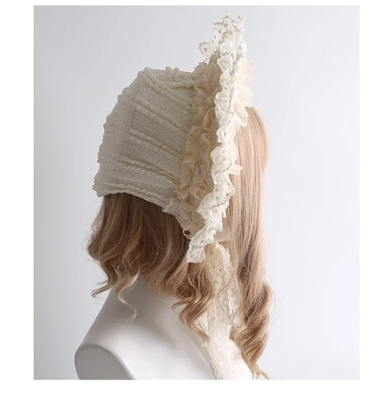 Nuevo Original Retro hecho a mano pastel gótico gorro sombrero mujer moda Beige Lolita cinta de encaje Cosplay precioso sombrero plano