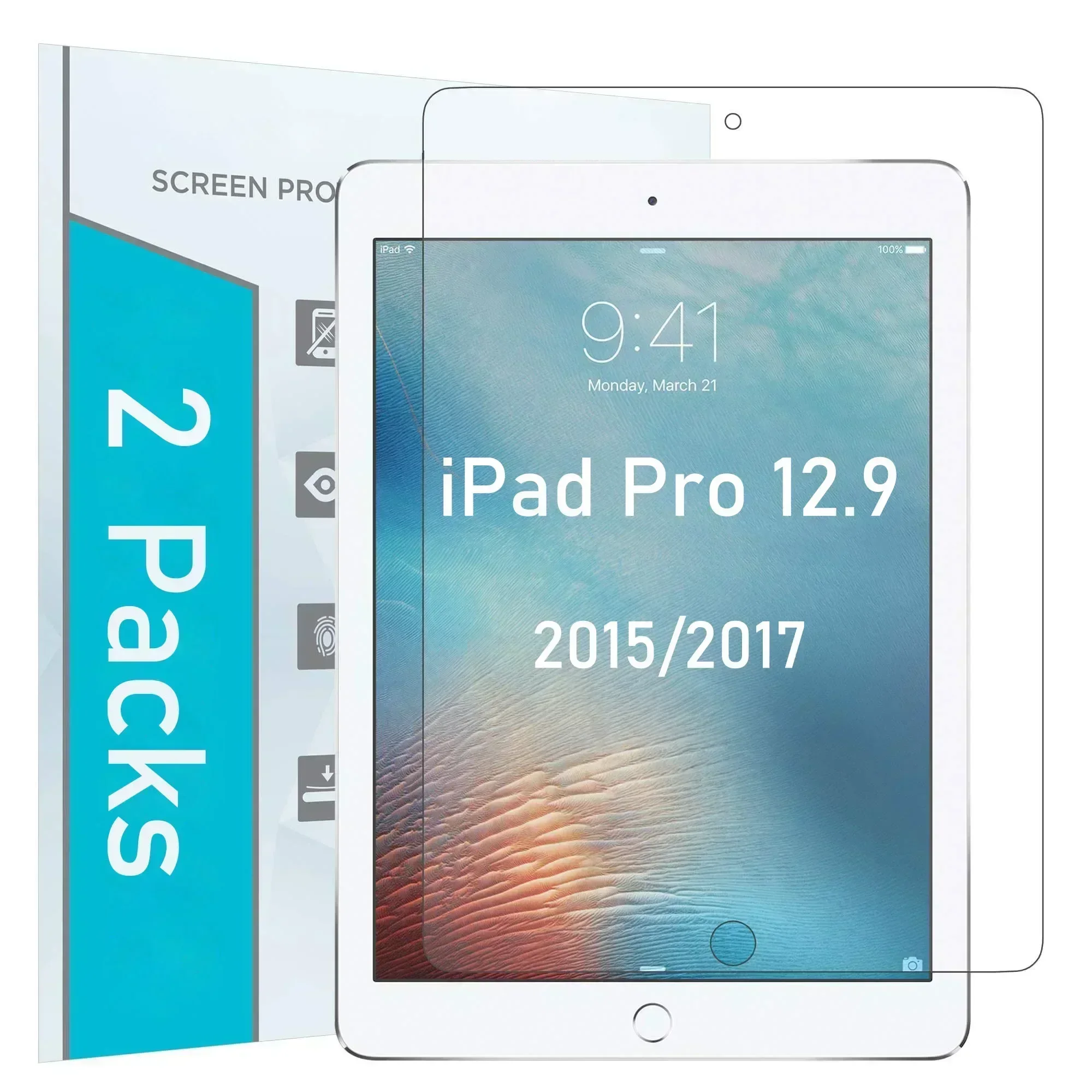 (2 Packs) Tempered Glass For Apple iPad Pro 12.9 2015 2017 Anti-Scratch Tablet Screen Protector Film